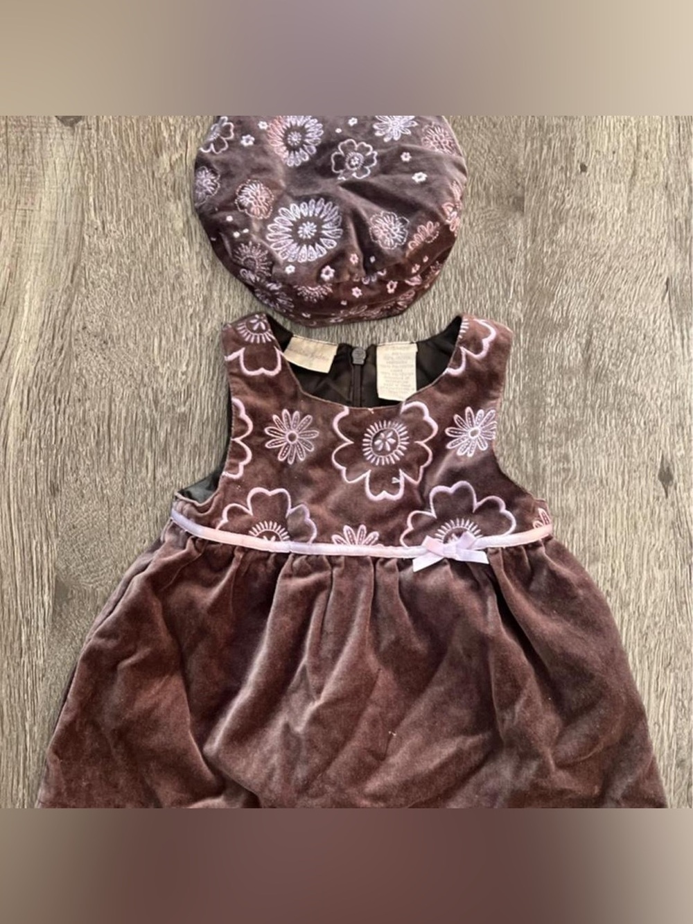 Koala Kids Brown Velvet Floral Hat and Dress Set